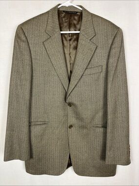 Jack Victor Collection Brown and Tan Lucawood Double Button Blazer